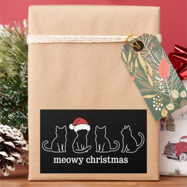 Meowy Catmas Cat Christmas Cute Kitten Cats Santa  Rectangular Sticker (Holiday)