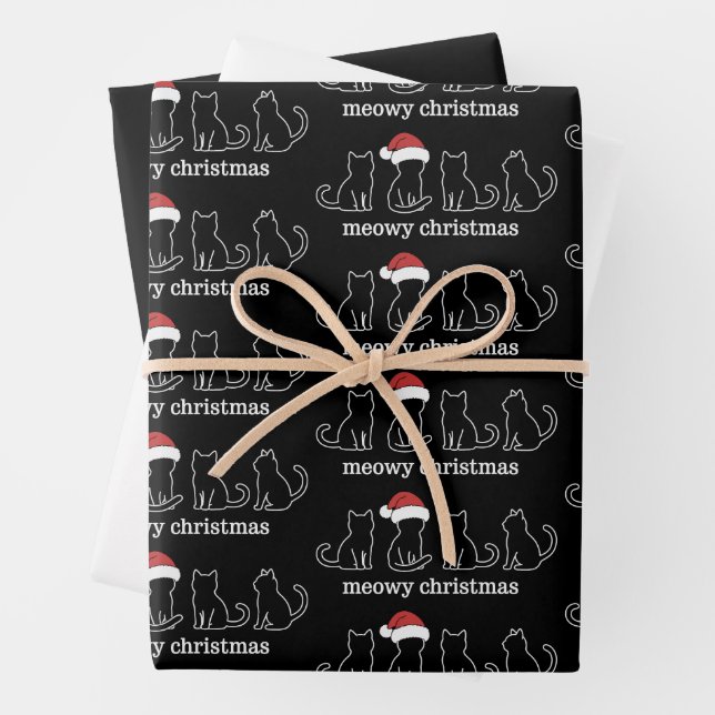 Meowy Catmas Cat Christmas Cute Kitten Cats Santa  Wrapping Paper Sheet (In situ)