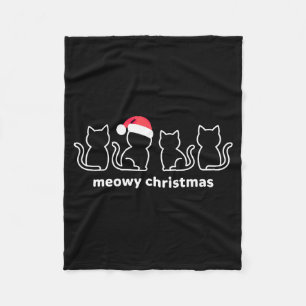 Meowy Catmas Cat Christmas Kitten Cats Santa Hat X Fleece Blanket