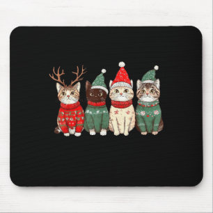 Meowy Catmas Cat Christmas Lights Xmas Pajamas Cat Mouse Pad