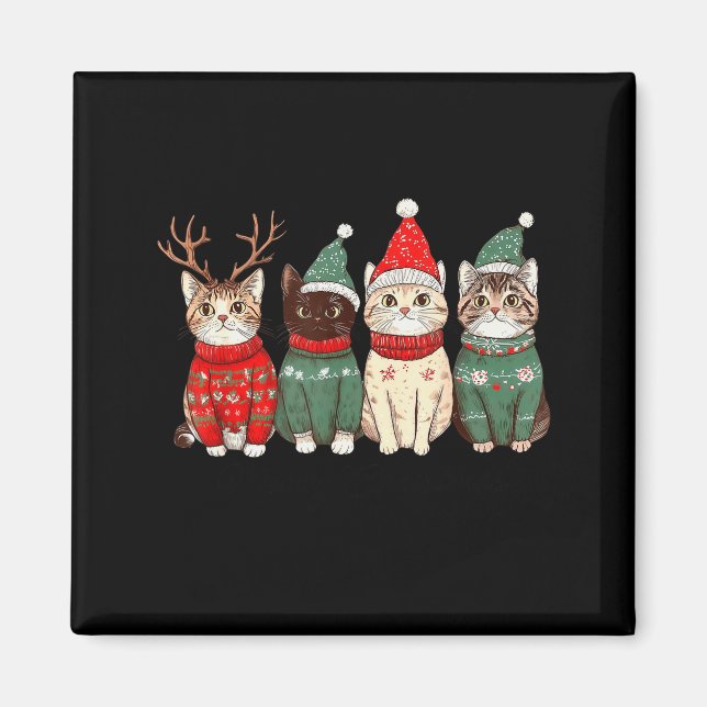 Meowy Catmas Cat Christmas Lights Xmas Pyjamas Cat Magnet (Front)