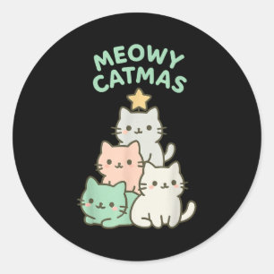 Meowy Catmas Cat Christmas Tree Cute Kitten Xmas K Classic Round Sticker