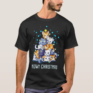 Meowy Catmas Cat Christmas Tree Lights Cat  Xmas P T-Shirt