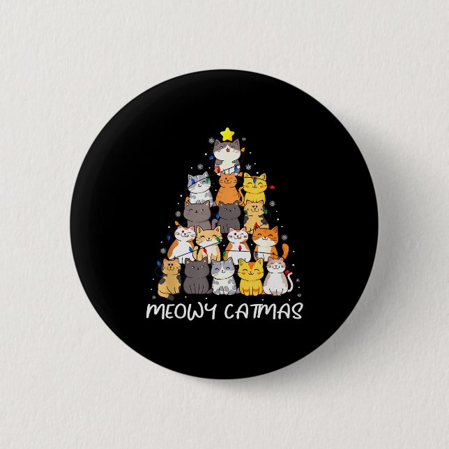 Meowy Catmas Cat Christmas Tree Merry Catmas Boys  6 Cm Round Badge (Front)