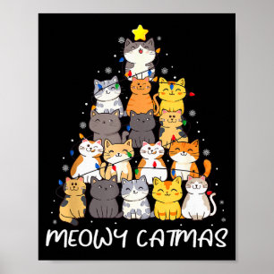 Meowy Catmas Cat Christmas Tree Merry Catmas Boys  Poster