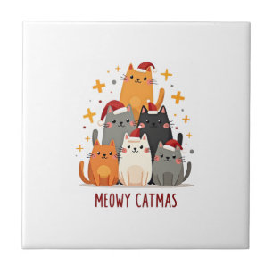 Meowy Catmas Cat Christmas Tree Xmas (1) Ceramic Tile