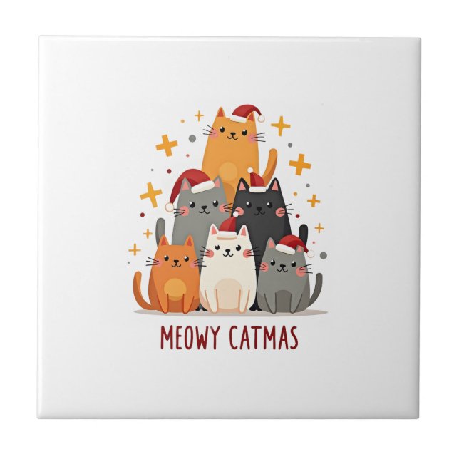 Meowy Catmas Cat Christmas Tree Xmas (1) Ceramic Tile (Front)