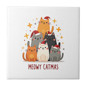 Meowy Catmas Cat Christmas Tree Xmas (1) Ceramic Tile