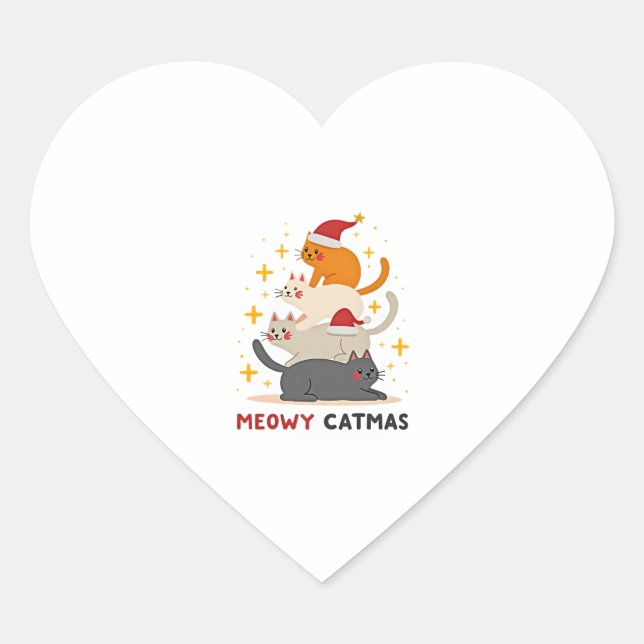 Meowy Catmas Cat Christmas Tree Xmas (2) Heart Sticker (Front)