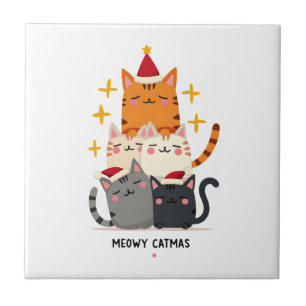 Meowy Catmas Cat Christmas Tree Xmas (3) Ceramic Tile