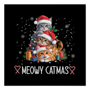 Meowy Catmas Cat Christmas Tree Xmas Funny Poster