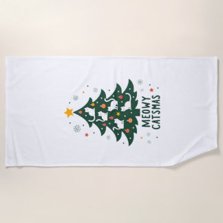 Meowy Catmas Cat Christmas Tree Xmas Funny Santa C Beach Towel