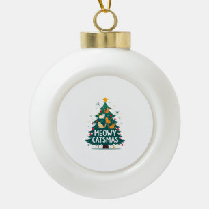 Meowy Catmas Cat Christmas Tree Xmas Funny Santa C Ceramic Ball Christmas Ornament