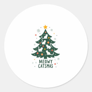 Meowy Catmas Cat Christmas Tree Xmas Funny Santa C Classic Round Sticker