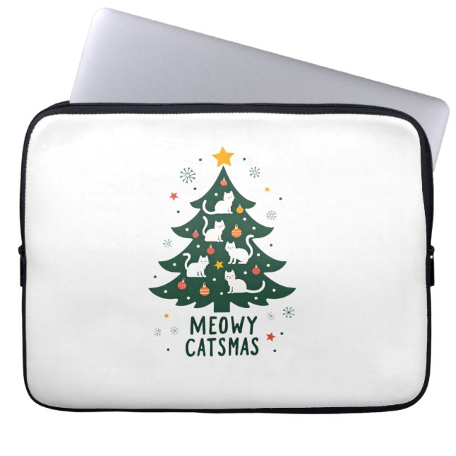 Meowy Catmas Cat Christmas Tree Xmas Funny Santa C Laptop Sleeve (Front)