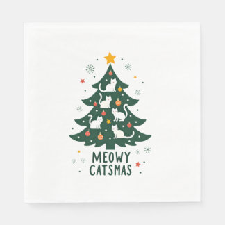 Meowy Catmas Cat Christmas Tree Xmas Funny Santa C Napkin