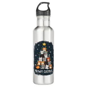 Meowy Catmas Cat Christmas Tree Xmas Girls Boys Fu 710 Ml Water Bottle