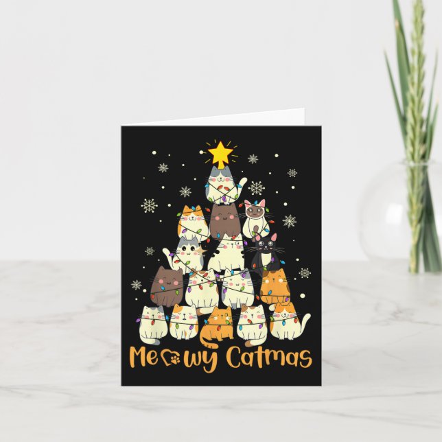 Meowy Catmas Cat Christmas Tree Xmas Girls Boys Fu Card (Front)