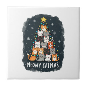 Meowy Catmas Cat Christmas Tree Xmas Girls Boys Fu Ceramic Tile