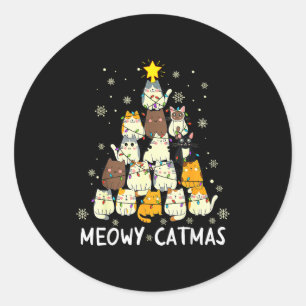 Meowy Catmas Cat Christmas Tree Xmas Girls Boys Fu Classic Round Sticker