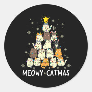 Meowy Catmas Cat Christmas Tree Xmas Girls Boys Fu Classic Round Sticker