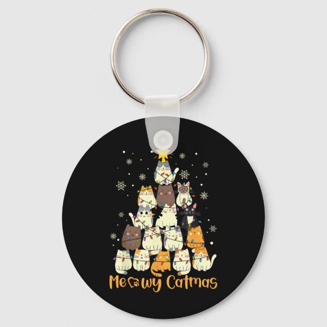 Meowy Catmas Cat Christmas Tree Xmas Girls Boys Fu Key Ring (Front)