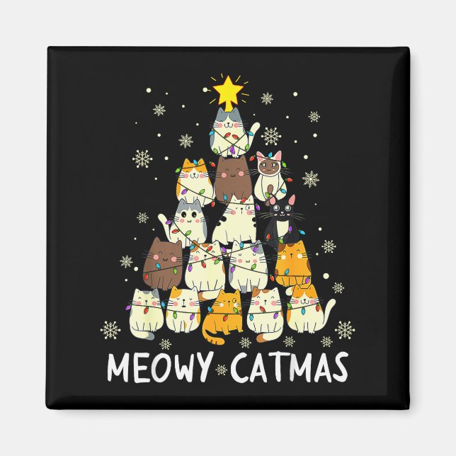 Meowy Catmas Cat Christmas Tree Xmas Girls Boys Fu Magnet (Front)