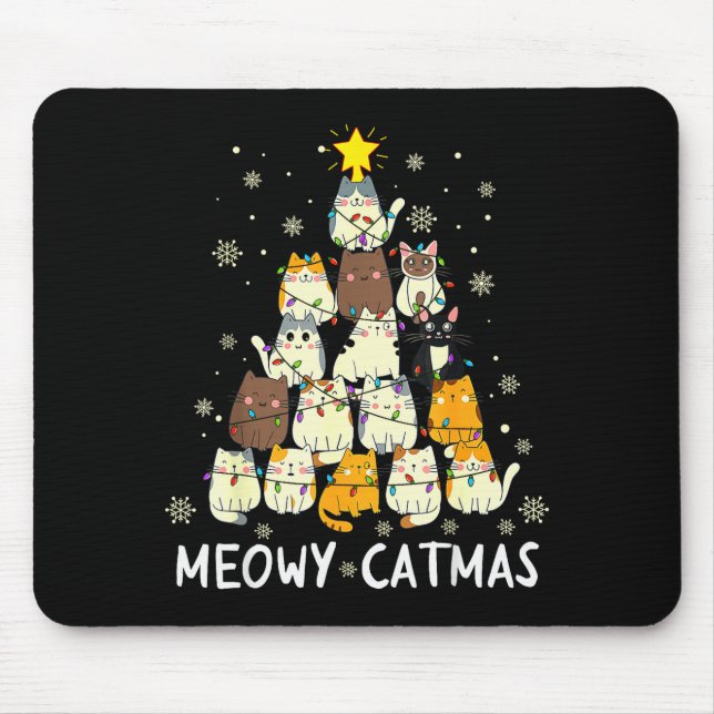 Meowy Catmas Cat Christmas Tree Xmas Girls Boys Fu Mouse Pad (Front)