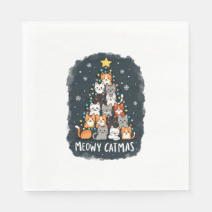 Meowy Catmas Cat Christmas Tree Xmas Girls Boys Fu Napkin