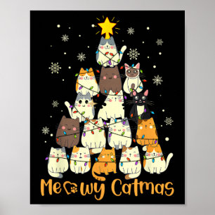 Meowy Catmas Cat Christmas Tree Xmas Girls Boys Fu Poster