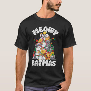 Meowy Catmas Cat Christmas Tree Xmas Girls Boys Fu T-Shirt