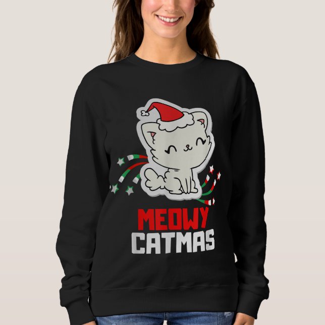 Meowy Catmas Cat Christmas Tree Xmas Kids Girls Bo Sweatshirt (Front)