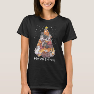 Meowy Catmas Cat Christmas Tree Xmas Kids Girls Bo T-Shirt