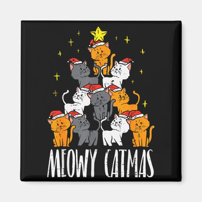 Meowy Catmas Cat Christmas Tree Xmas Pajamas Pjs W Magnet (Front)
