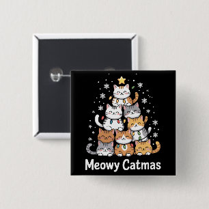 Meowy Catmas Cat Christmas Tree Xmas Santa  15 Cm Square Badge