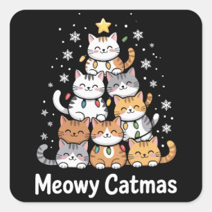Meowy Catmas Cat Christmas Tree Xmas Santa  Square Sticker