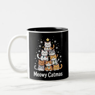 Meowy Catmas Cat Christmas Tree Xmas Santa Two-Tone Coffee Mug