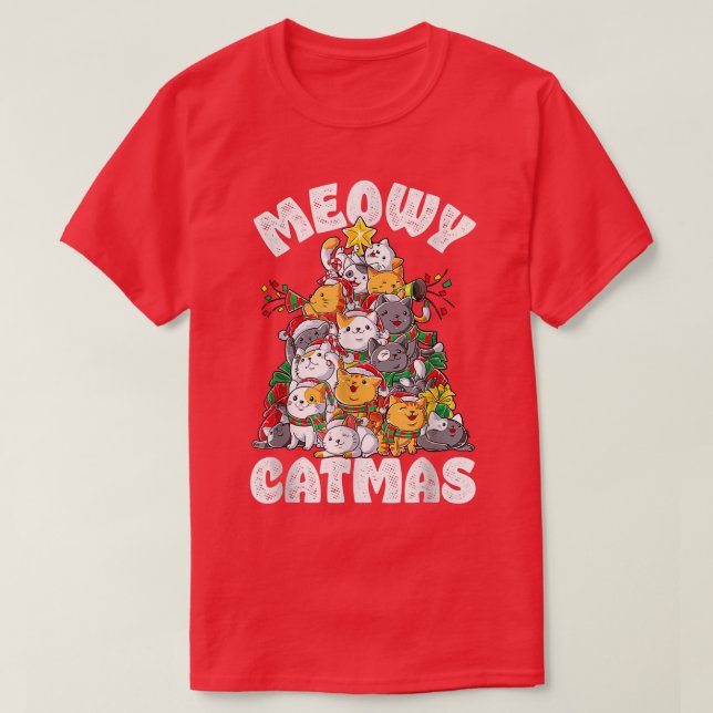 Meowy Catmas Cat Christmas Tree Xmas  T-Shirt (Design Front)