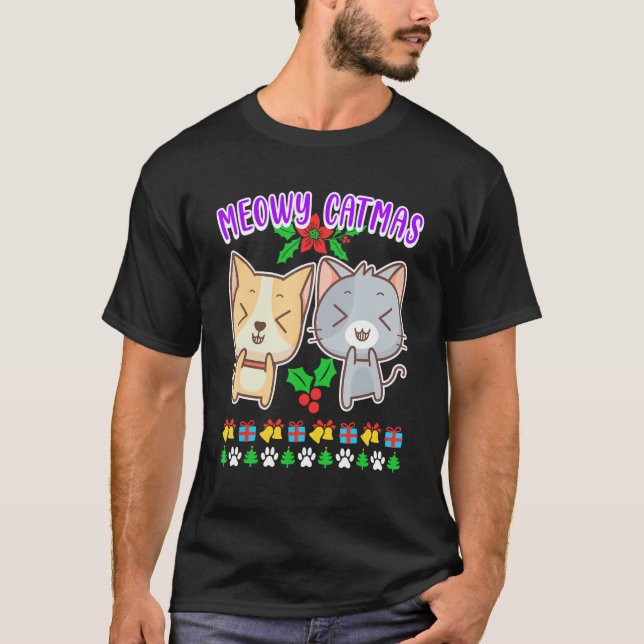 Meowy Catmas cat owner kitten cat T-Shirt (Front)