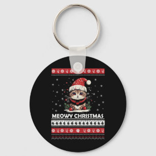 Meowy Catmas Cat Santa Christmas Kitten Xmas Ugly  Key Ring