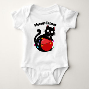 Meowy Catmas - Cat with Christmas ornament Baby Bodysuit