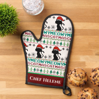 Meowy Catmas Christmas Santa Cat Ugly Sweater Oven Mitt