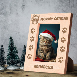 Meowy Catmas Custom Name Cat Santa Etched Frames