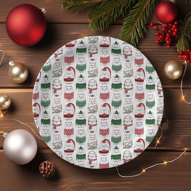 Meowy Catmas Cute and Funny X-mas Cat Paper Plate (Creator Uploaded)