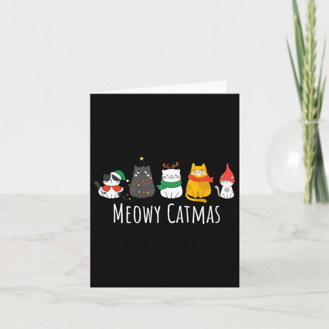 Meowy Catmas Cute Cat Santa Hat Christmas Kitten X Card (Front)