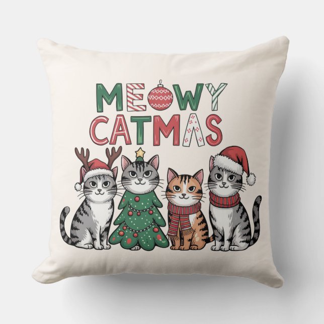 Meowy Catmas Cute Christmas Cats - Holiday Decor Cushion (Front)