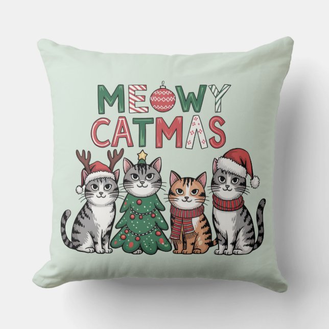 Meowy Catmas Cute Christmas Cats - Holiday Decor Cushion (Front)