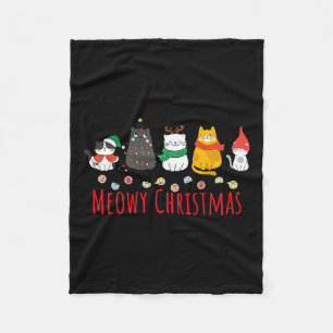 Meowy Catmas Cute Kitten Cat Santa Hat Xmas Holida Fleece Blanket