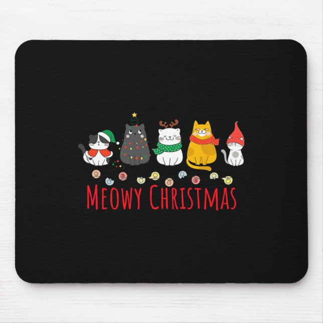 Meowy Catmas Cute Kitten Cat Santa Hat Xmas Holida Mouse Pad (Front)