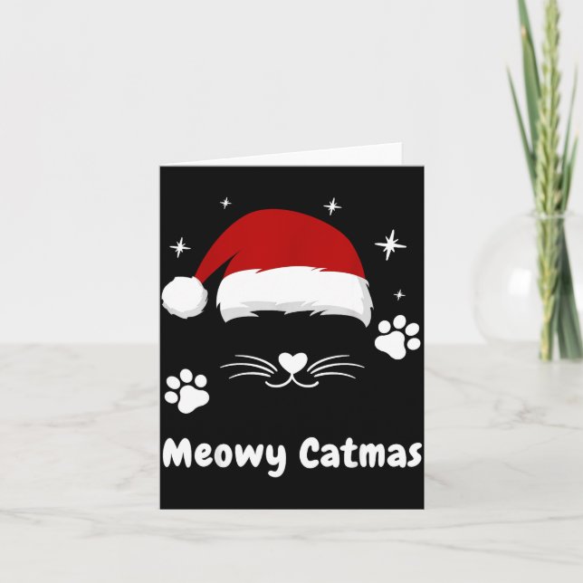 Meowy Catmas Cute Kitten Cats Santa Hat Christmas  Card (Front)